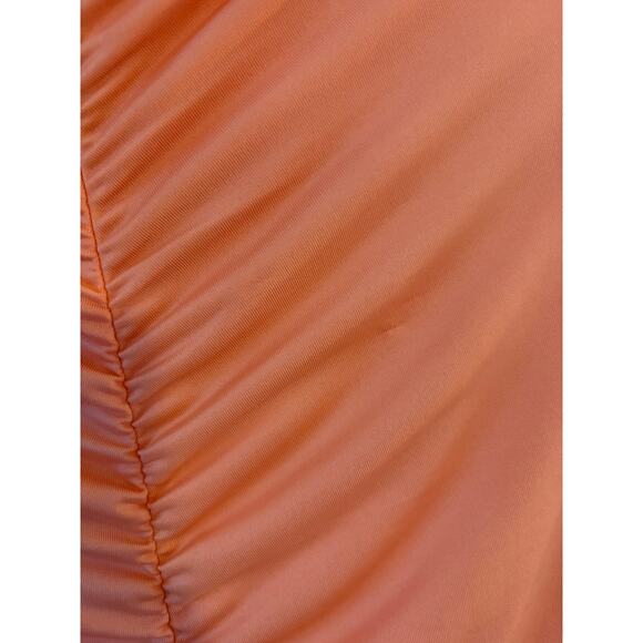 Almost Famous Ruched Bodycon Mini Dress Coral Orange Long Sleeve NWT Size L - Picture 6 of 7